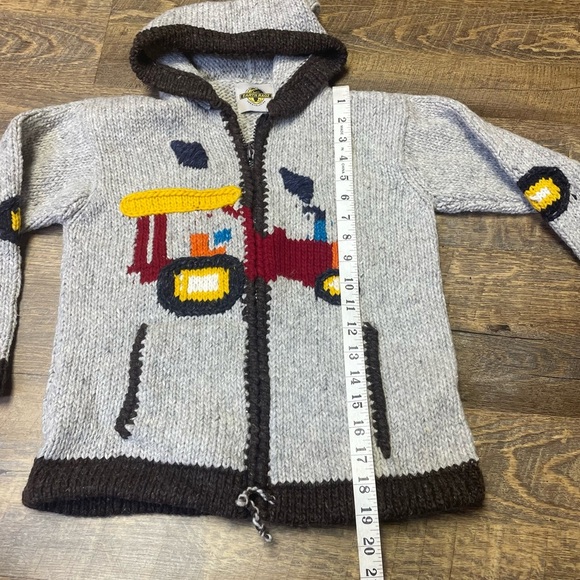 Earth Ragz Hooded Full Zip Train Wool Blend Sweater Boys Size Youth XL Hand Knit - Picture 3 of 10